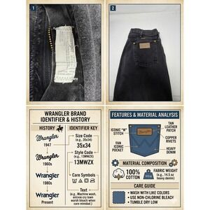 VTG Wrangler 13MWZ Black Jeans Made in USA 35x33 Cowboy Cut High Rise Denim